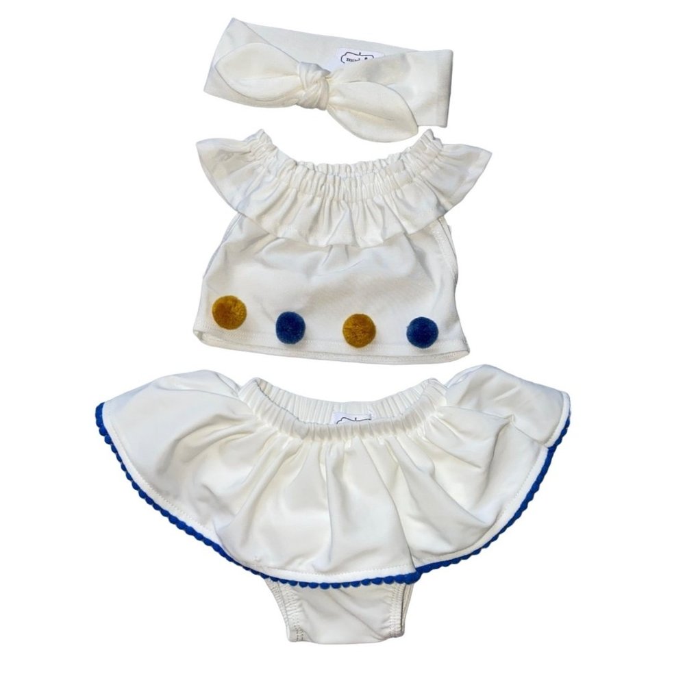 Mud Pie 3m 6m white bikini 2pc swim bathing suit headband 3pc set NWOT ruffle